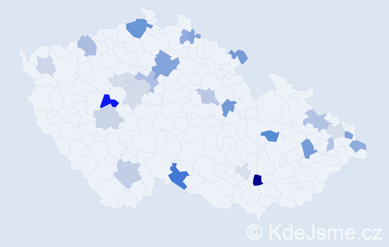 Příjmení: 'Bugár', počet výskytů 62 v celé ČR
