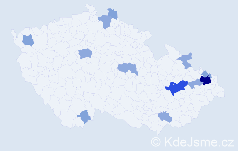 Příjmení: 'Tyrala', počet výskytů 30 v celé ČR