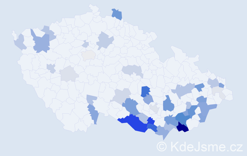 Příjmení: 'Pavlačka', počet výskytů 168 v celé ČR