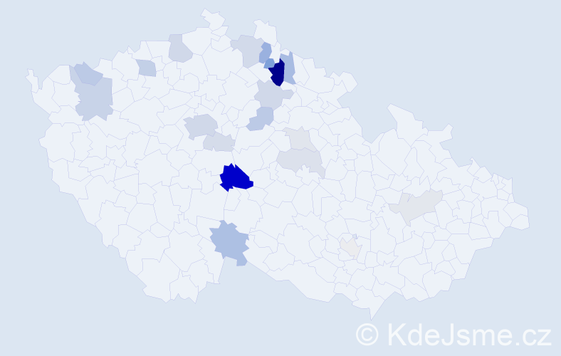 Příjmení: 'Douba', počet výskytů 52 v celé ČR