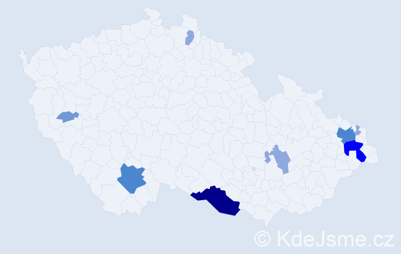 Příjmení: 'Zrun', počet výskytů 21 v celé ČR