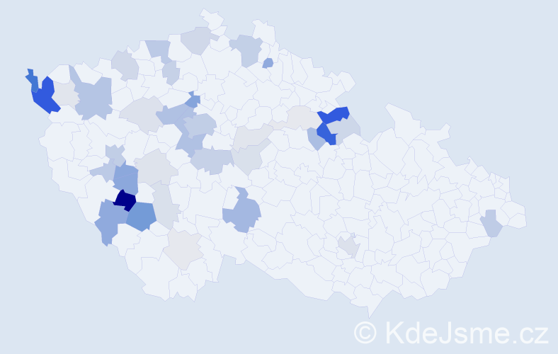 Příjmení: 'Kába', počet výskytů 127 v celé ČR