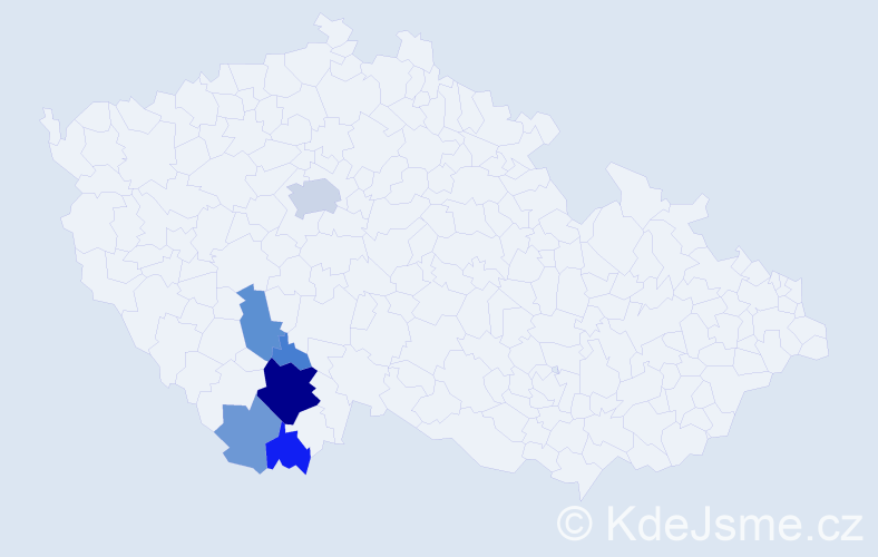 Příjmení: 'Koklar', počet výskytů 30 v celé ČR