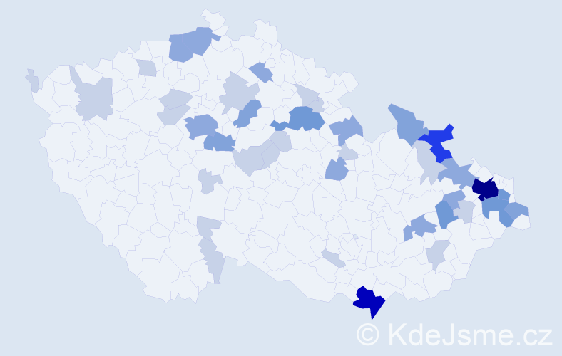 Příjmení: 'Backová', počet výskytů 96 v celé ČR