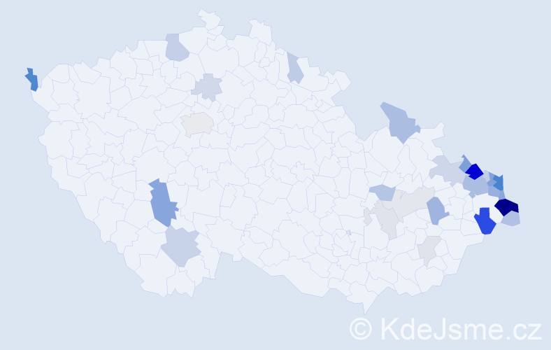 Příjmení: 'Kuchejda', počet výskytů 102 v celé ČR
