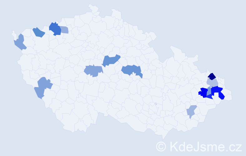 Příjmení: 'Modrovičová', počet výskytů 28 v celé ČR