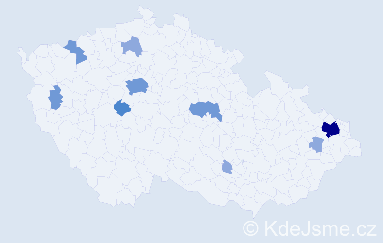 Příjmení: 'Hutňanová', počet výskytů 20 v celé ČR