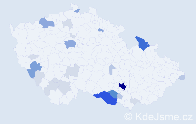 Příjmení: 'Zeleňáková', počet výskytů 84 v celé ČR