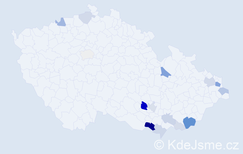 Příjmení: 'Penčák', počet výskytů 69 v celé ČR