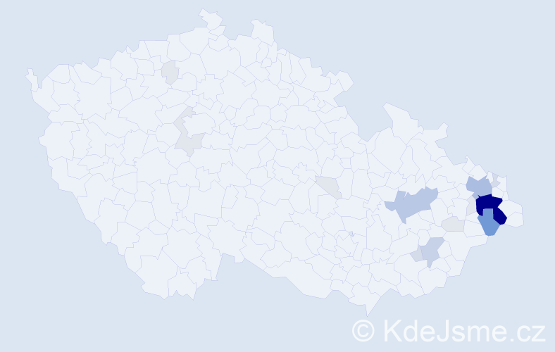 Příjmení: 'Cviček', počet výskytů 69 v celé ČR