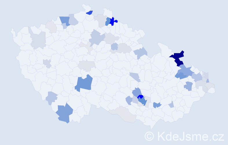 Příjmení: 'Bikár', počet výskytů 196 v celé ČR