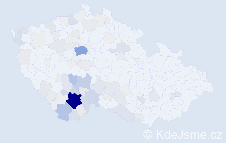 Příjmení: 'Pouzarová', počet výskytů 358 v celé ČR