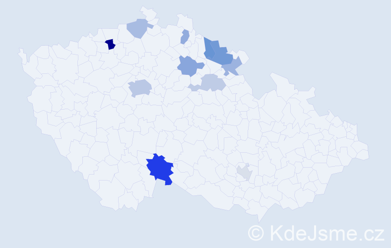 Příjmení: 'Bučinová', počet výskytů 21 v celé ČR