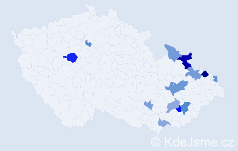 Příjmení: 'Konior', počet výskytů 30 v celé ČR