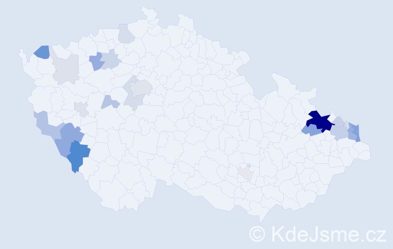 Příjmení: 'Valeček', počet výskytů 146 v celé ČR