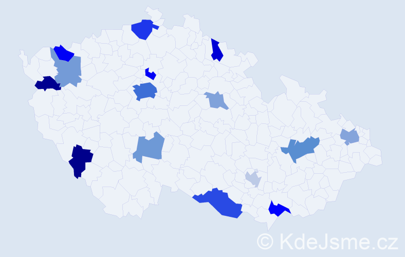 Příjmení: 'Kuzmin', počet výskytů 34 v celé ČR