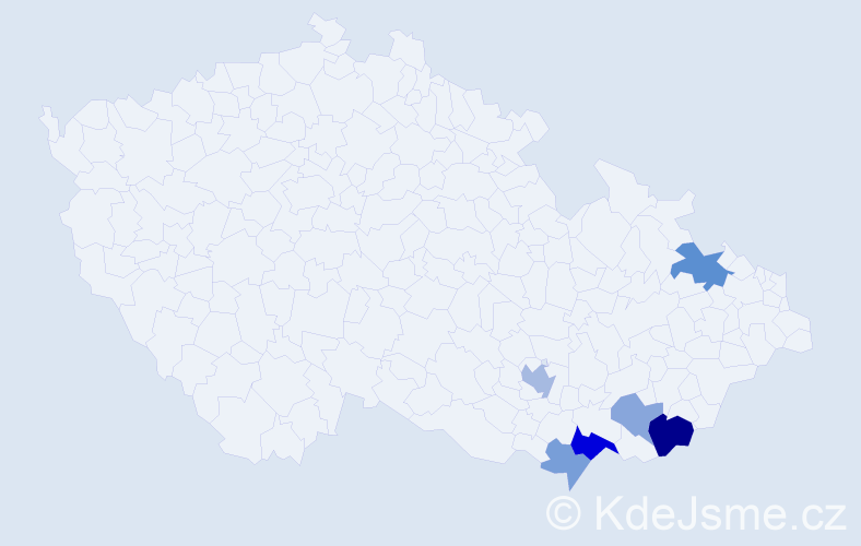 Příjmení: 'Kůrečková', počet výskytů 12 v celé ČR