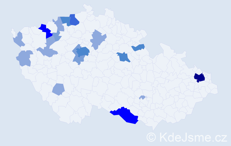 Příjmení: 'Pataky', počet výskytů 47 v celé ČR