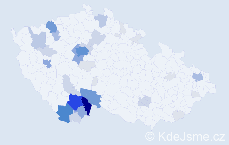 Příjmení: 'Bicková', počet výskytů 151 v celé ČR