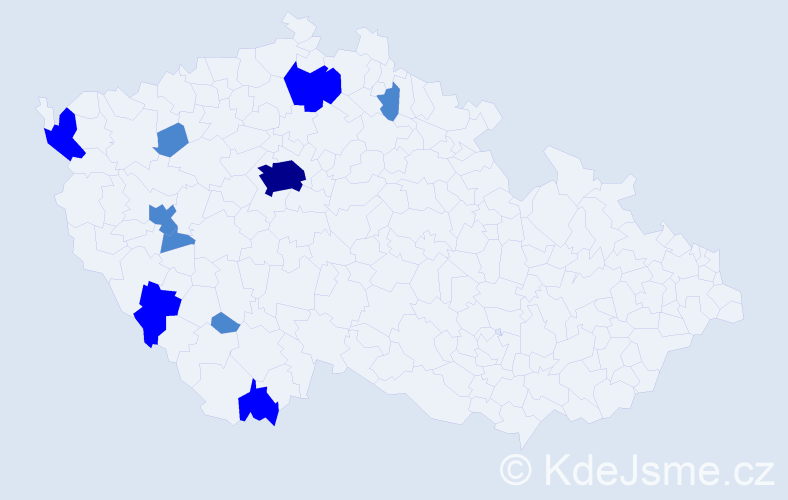 Příjmení: 'Szábová', počet výskytů 16 v celé ČR