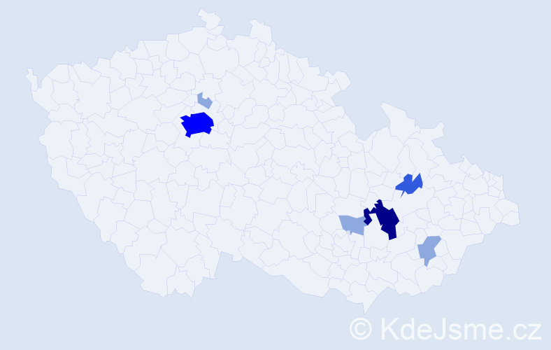 Příjmení: 'Tkachyk', počet výskytů 15 v celé ČR