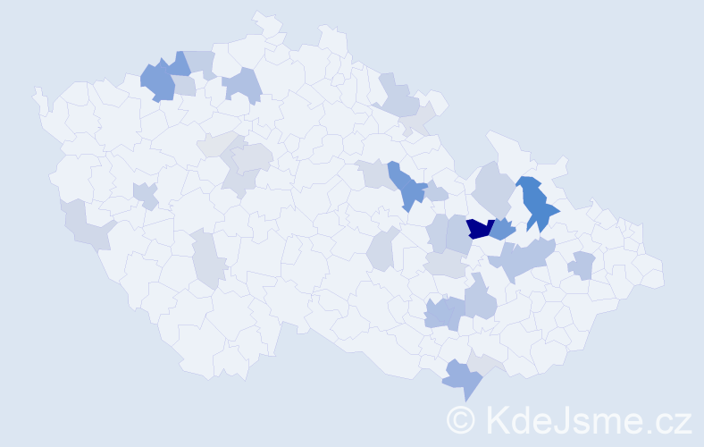 Příjmení: 'Hüblová', počet výskytů 103 v celé ČR