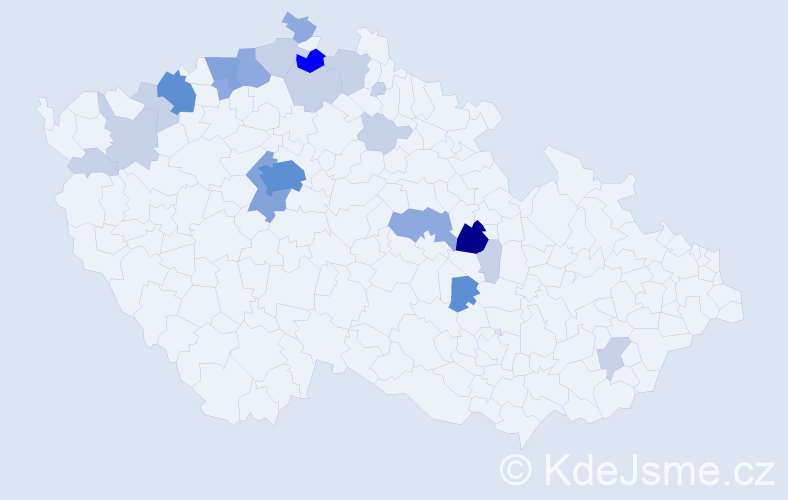 Příjmení: 'Štyndl', počet výskytů 60 v celé ČR
