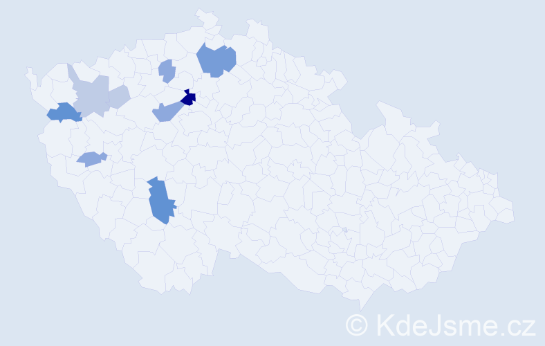Příjmení: 'Křenčil', počet výskytů 29 v celé ČR