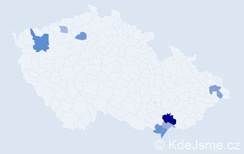 Příjmení: 'Lantošová', počet výskytů 15 v celé ČR