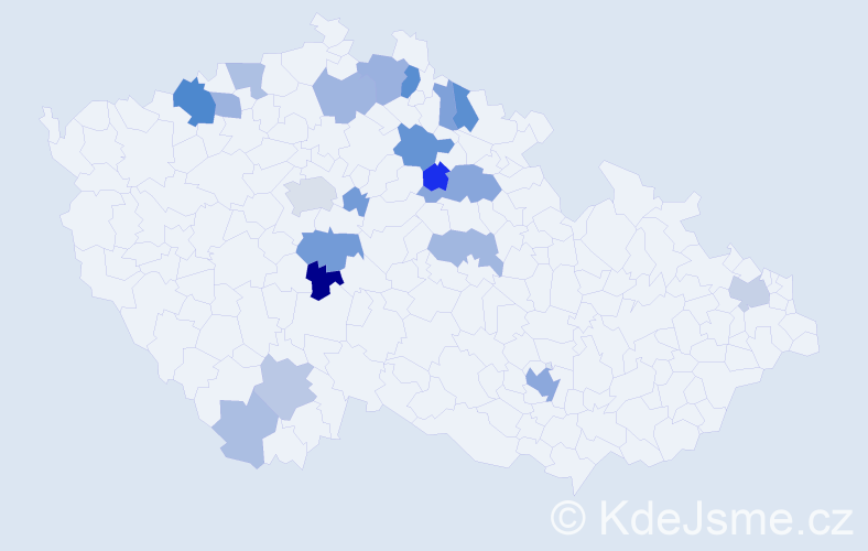 Příjmení: 'Klepl', počet výskytů 58 v celé ČR
