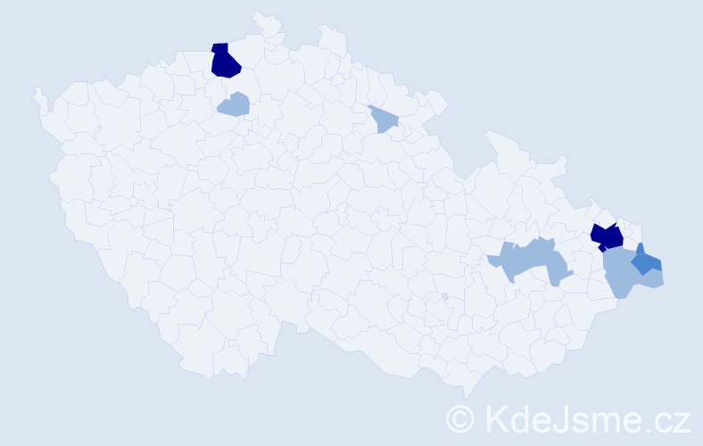 Příjmení: 'Časnocha', počet výskytů 19 v celé ČR