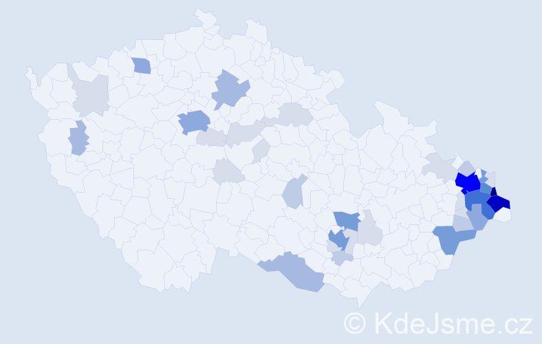 Příjmení: 'Bojda', počet výskytů 139 v celé ČR