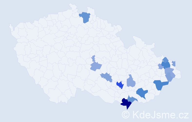 Příjmení: 'Miklicová', počet výskytů 44 v celé ČR