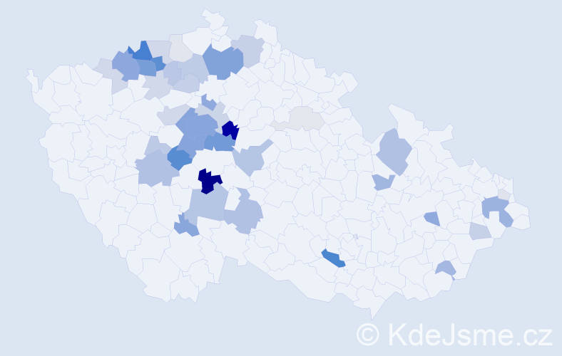 Příjmení: 'Cmíralová', počet výskytů 151 v celé ČR