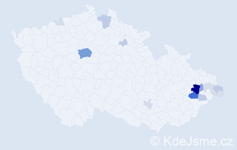 Příjmení: 'Krutilek', počet výskytů 53 v celé ČR