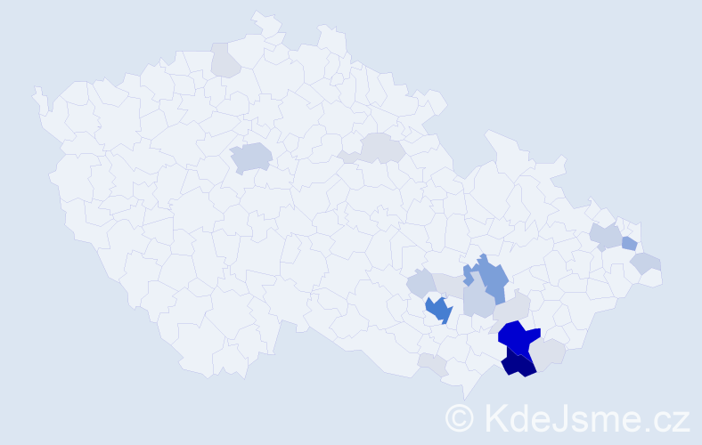 Příjmení: 'Páčová', počet výskytů 88 v celé ČR