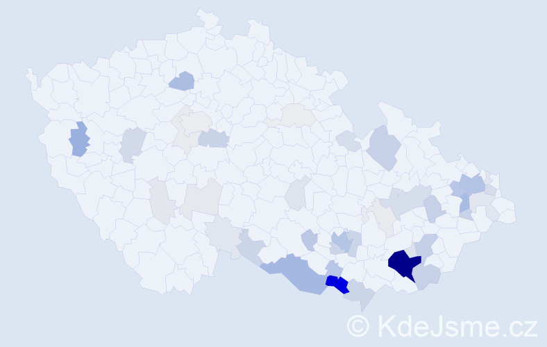 Příjmení: 'Pospíšek', počet výskytů 170 v celé ČR