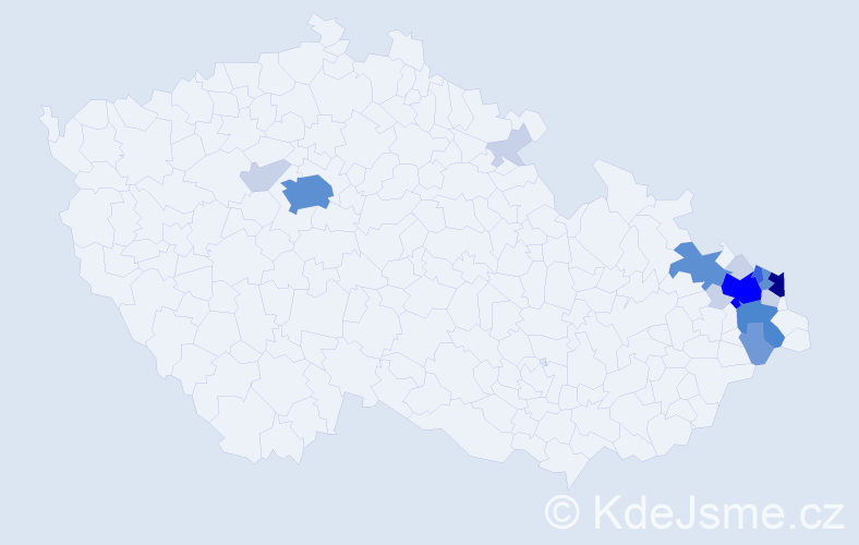 Příjmení: 'Klepek', počet výskytů 58 v celé ČR