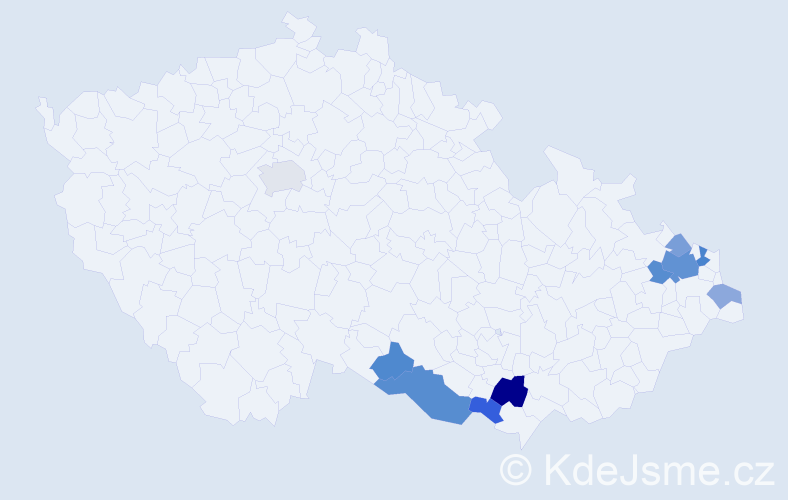 Příjmení: 'Kapičáková', počet výskytů 22 v celé ČR