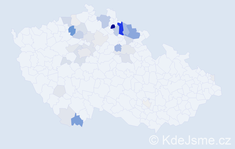 Příjmení: 'Udatný', počet výskytů 96 v celé ČR