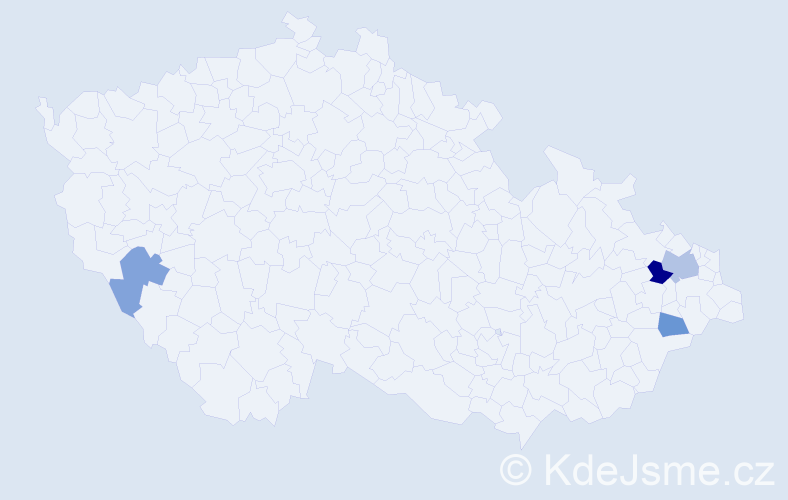 Příjmení: 'Tichopad', počet výskytů 6 v celé ČR