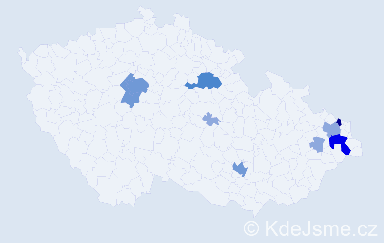 Příjmení: 'Zuščák', počet výskytů 23 v celé ČR