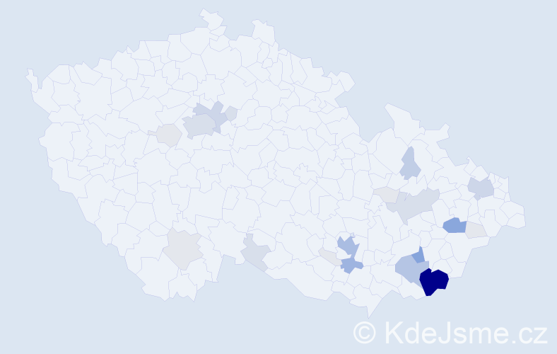 Příjmení: 'Čaňo', počet výskytů 102 v celé ČR