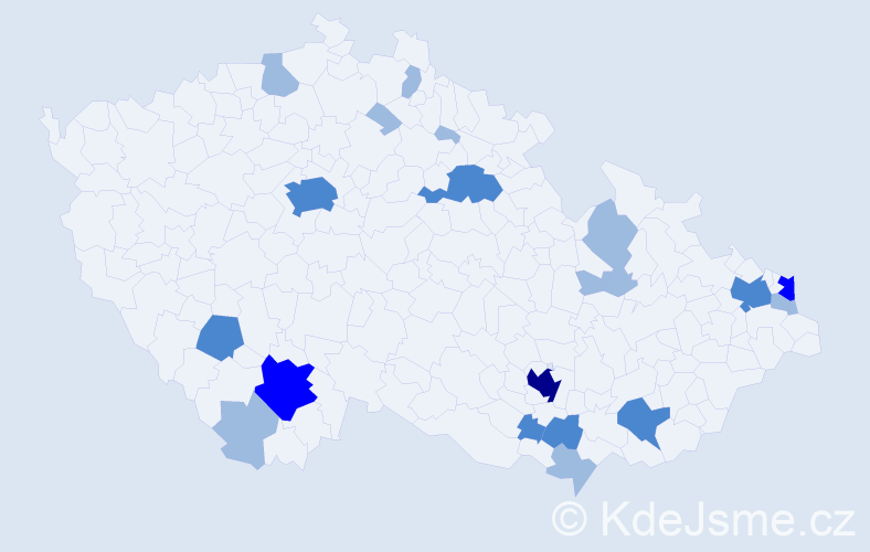 Příjmení: 'Huszár', počet výskytů 35 v celé ČR