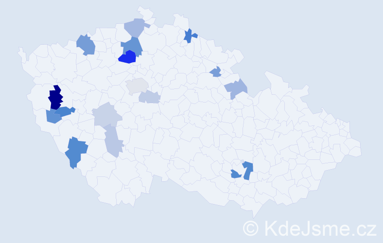 Příjmení: 'Tollar', počet výskytů 38 v celé ČR
