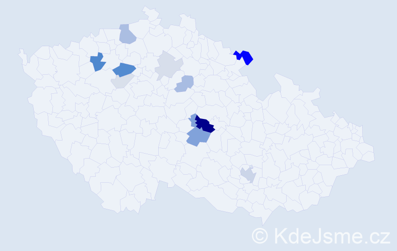 Příjmení: 'Bažoutová', počet výskytů 28 v celé ČR