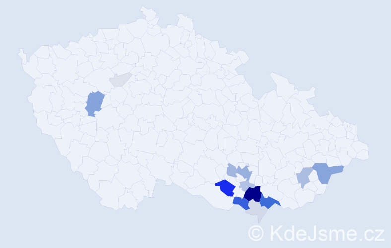 Příjmení: 'Cvan', počet výskytů 50 v celé ČR