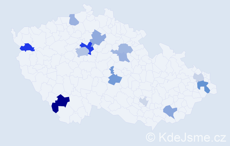 Příjmení: 'Barczi', počet výskytů 21 v celé ČR