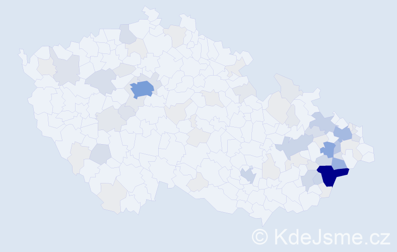 Příjmení: 'Valchářová', počet výskytů 253 v celé ČR