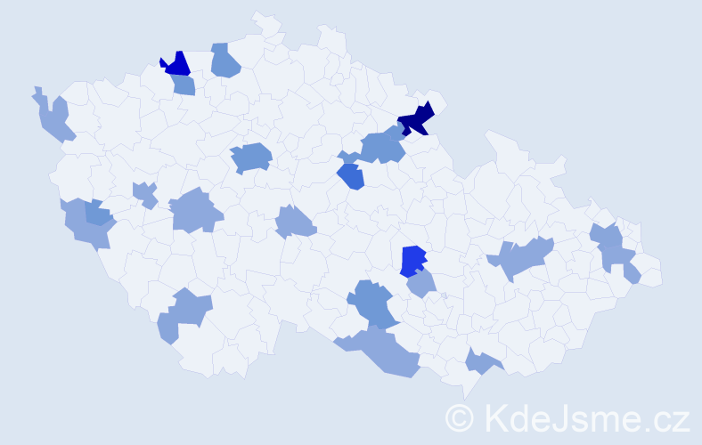 Příjmení: 'Cisárová', počet výskytů 65 v celé ČR